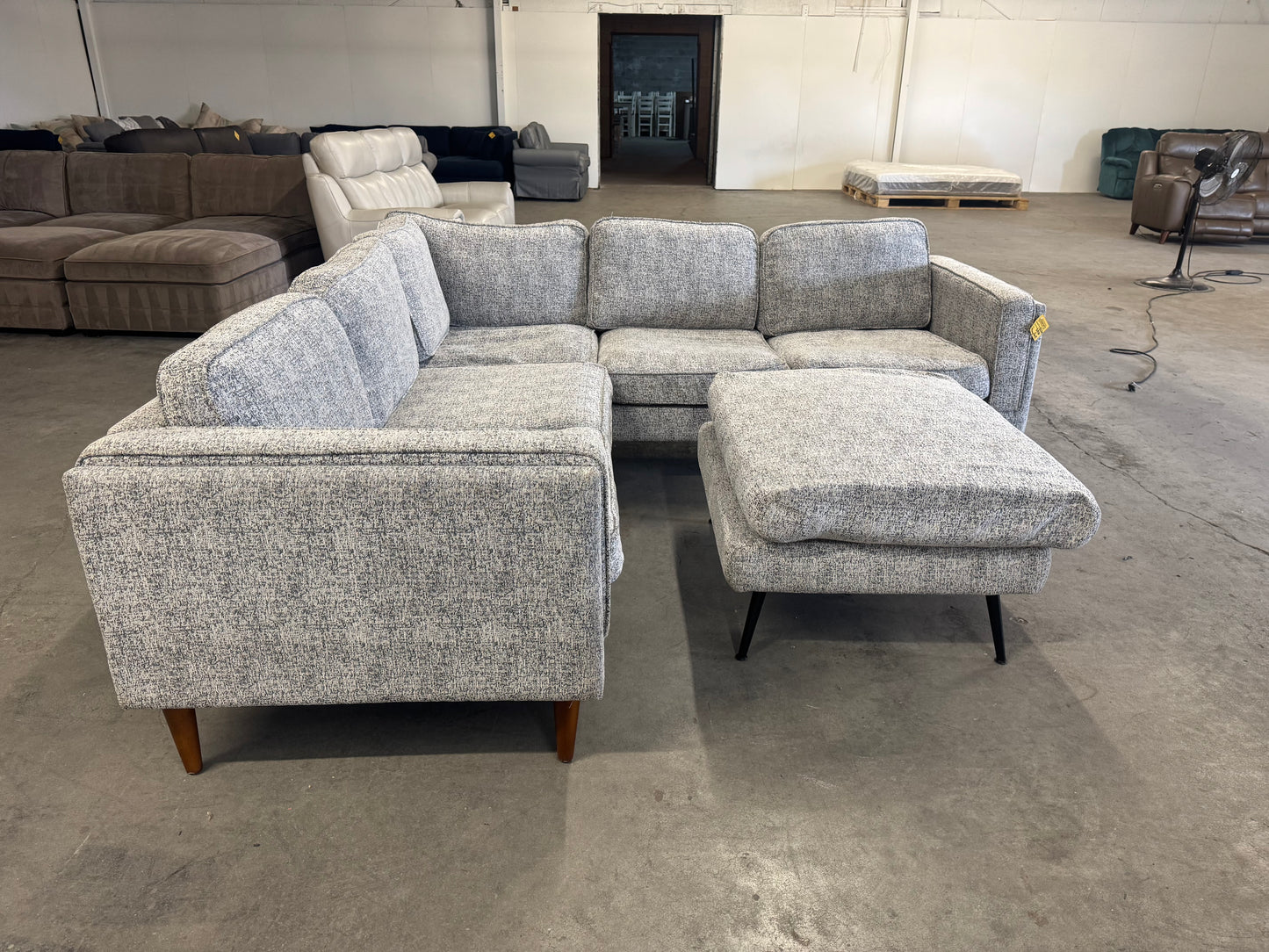 Gray Mid Century Modern Albany Park L Shape Sectional with Ottoman