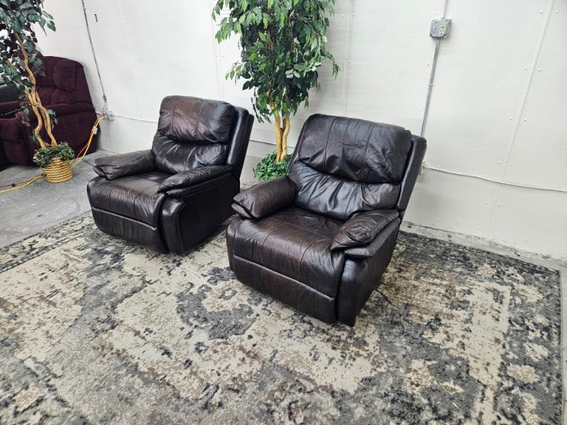 Matching Brown Leather Rocking Armchair Recliners (Set of 2)