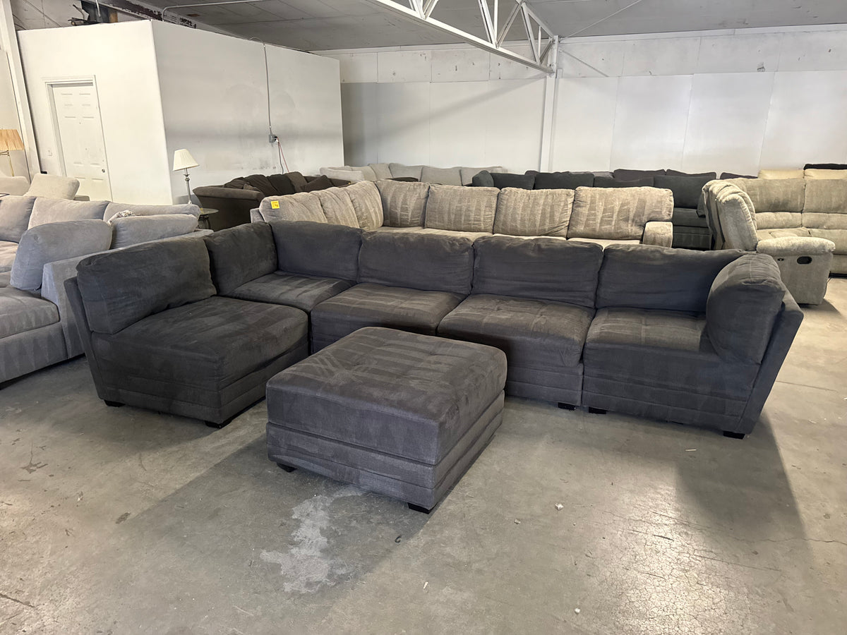 6 Piece Modular Charcoal Gray Sofa with Storage Ottoman
