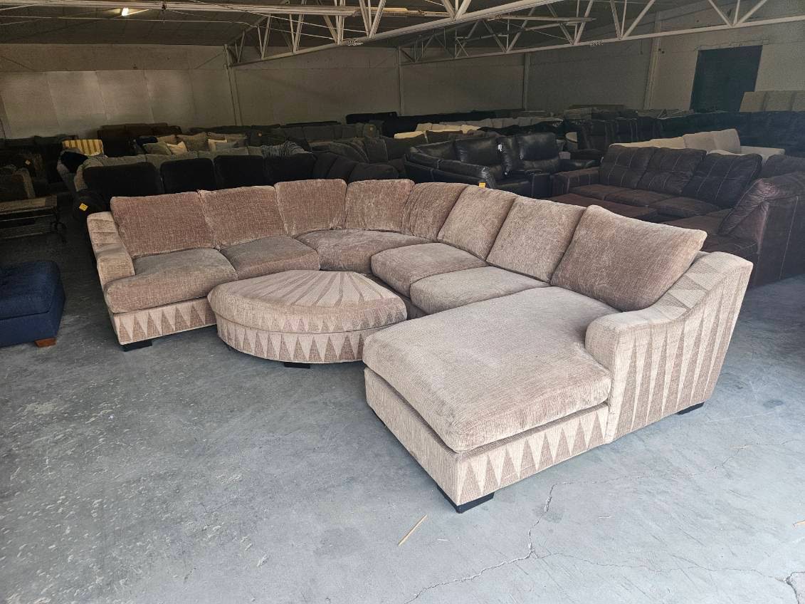 Huge Taupe Down-Filled U-Shaped Sectional with Ottoman m