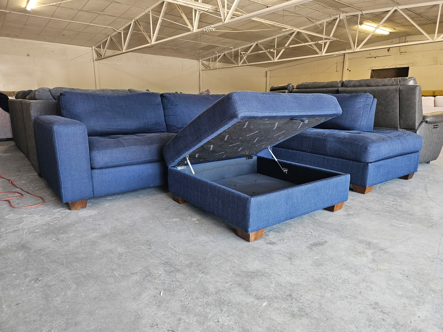 Blue L Shape Sectional with Storage Ottoman