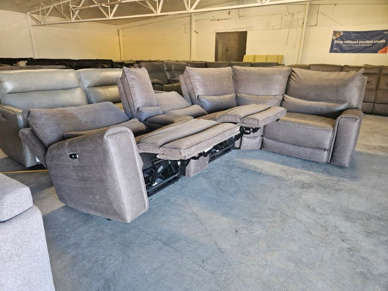 Charcoal Microfiber 5-Piece Modular Sectional with 3 Power Recliners