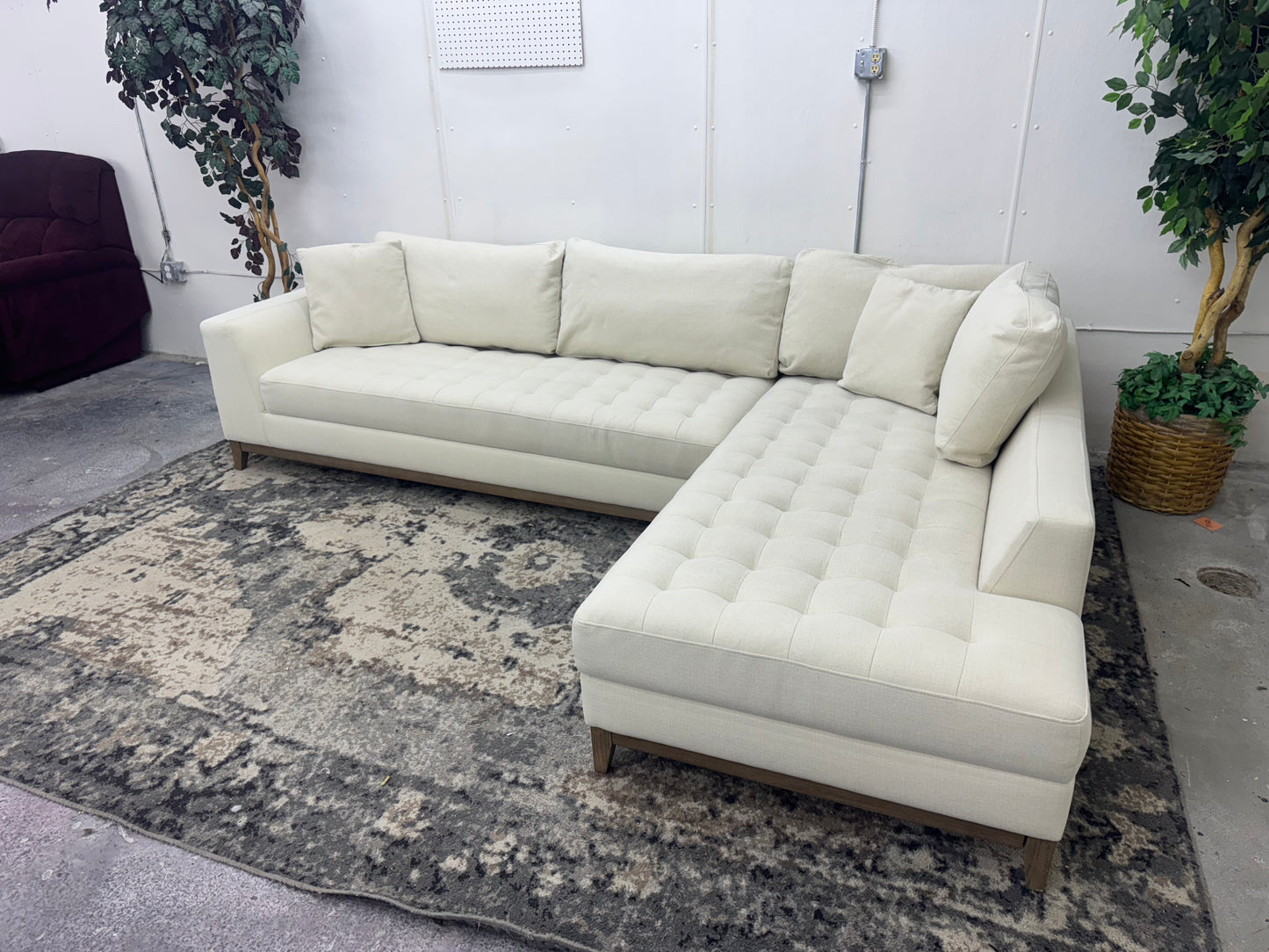 Beige Mid Century Modern Sectional with Chaise