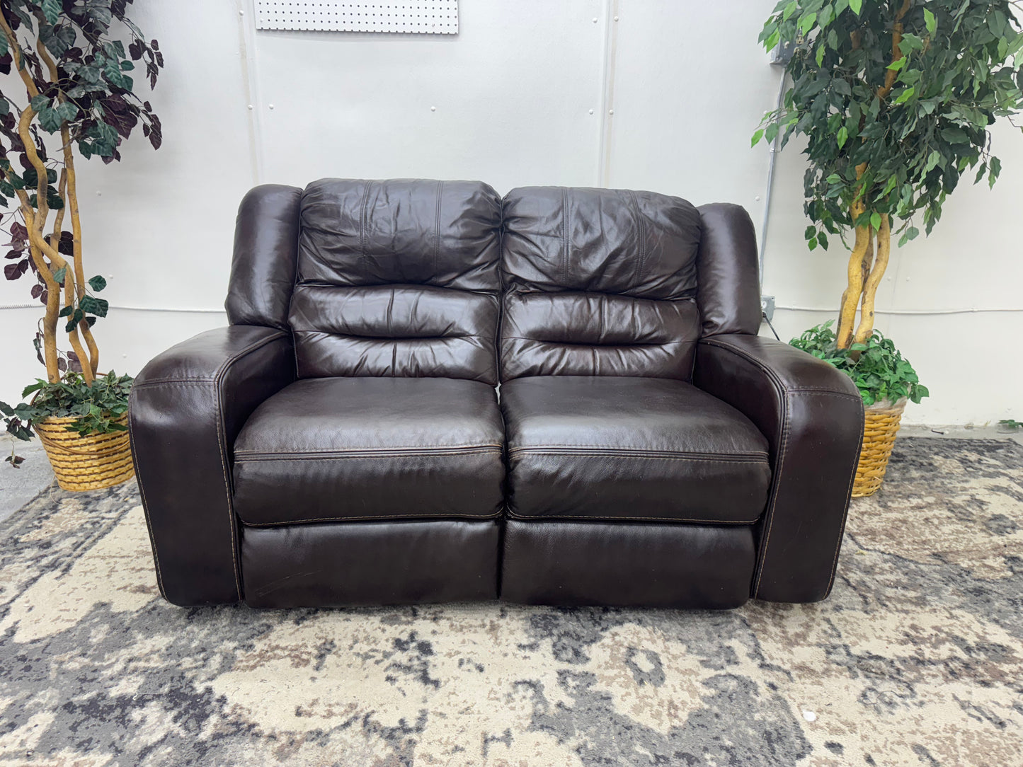 Brown Leather Power Reclining Loveseat