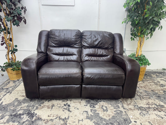 Brown Leather Power Reclining Loveseat