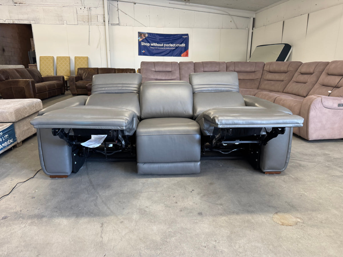 Aiden & Ivy Leather Power Reclining Sofa w/ Power Headrests