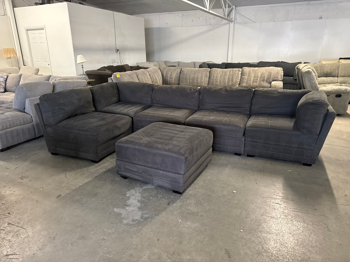 6 Piece Modular Charcoal Gray Sofa with Storage Ottoman