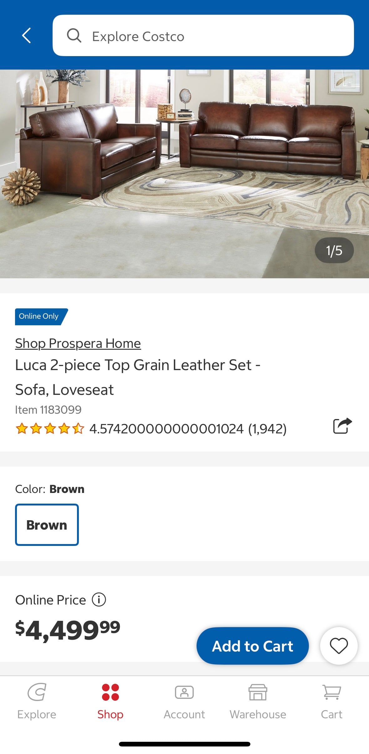 Brown Top Grain Leather Sofa & Loveseat Set