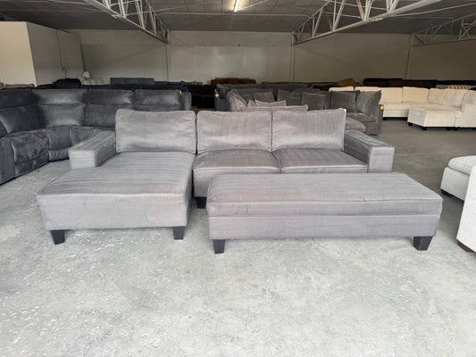 Charcoal Gray L-Shape Sectional with Chaise & Storage Ottoman
