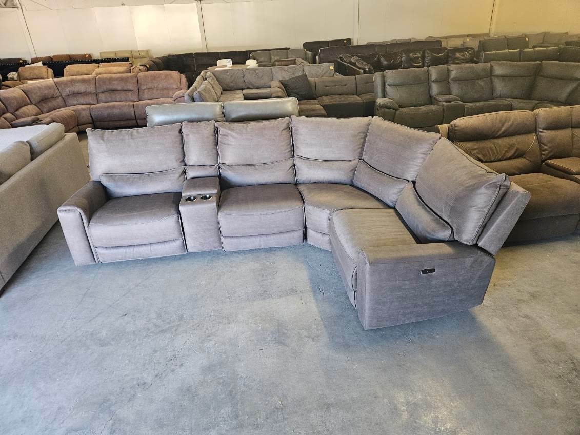 Charcoal Microfiber 5-Piece Modular Sectional with 3 Power Recliners