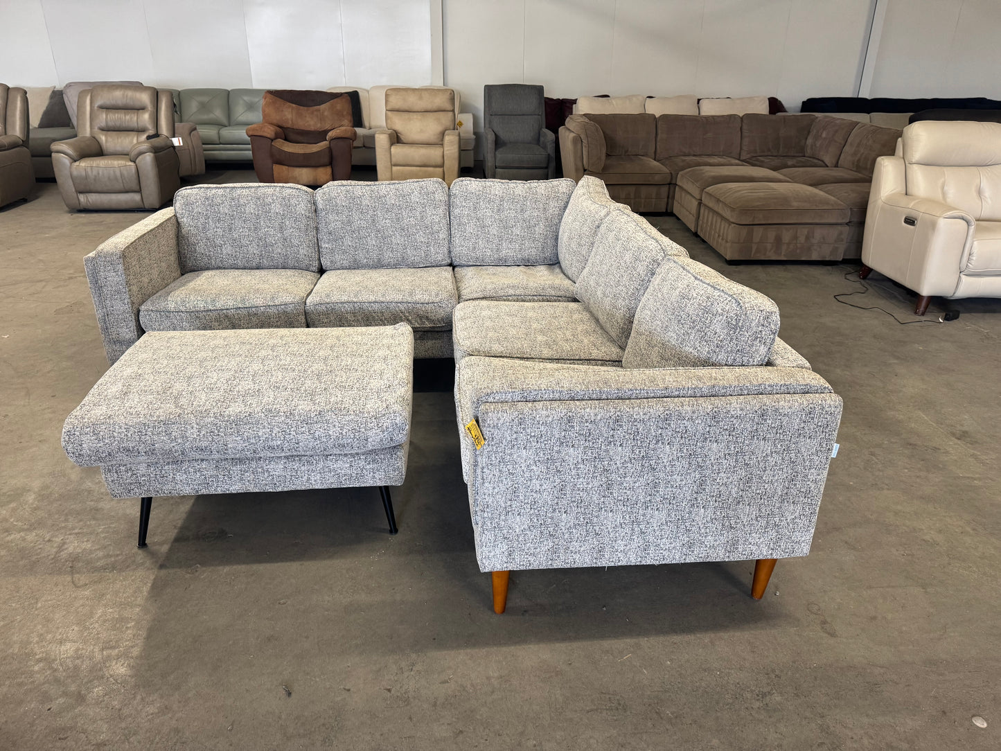 Gray Mid Century Modern Albany Park L Shape Sectional with Ottoman