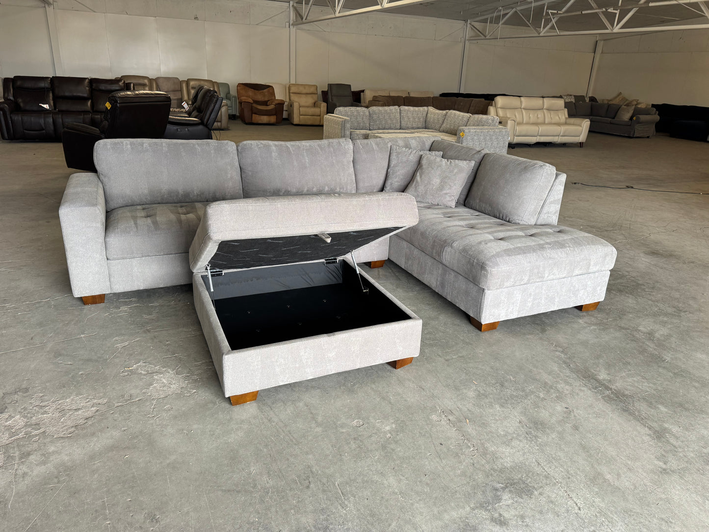 Gray L Shape Sectional with Storage Ottoman
