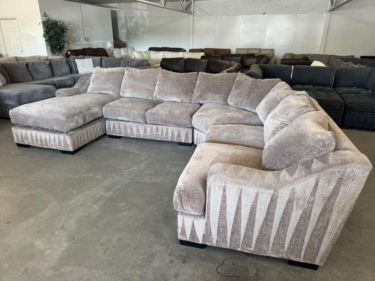 Huge Taupe Down-Filled U-Shaped Sectional with Chaise