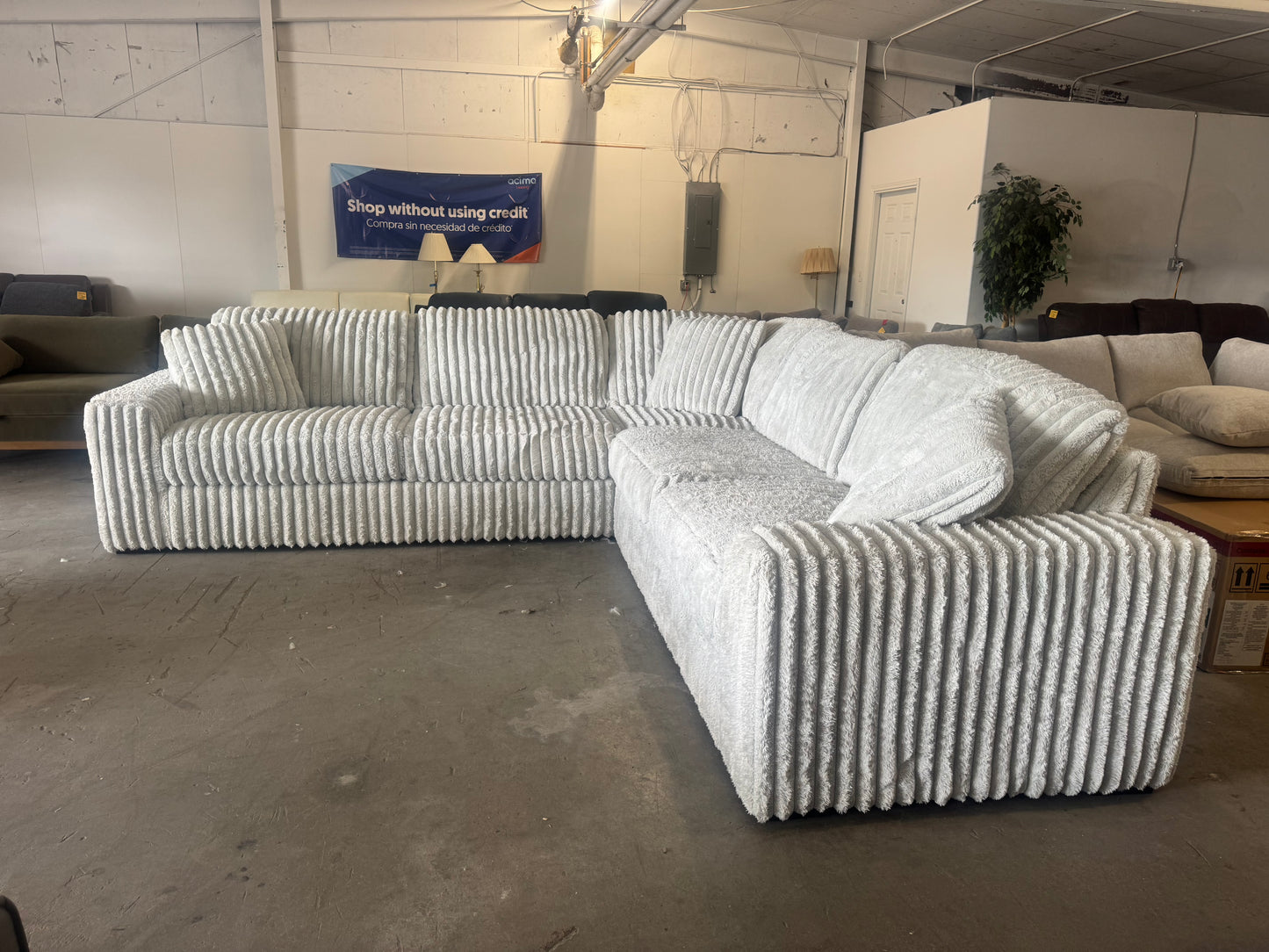 Light Gray Plush Corduroy 5-Piece Sectional