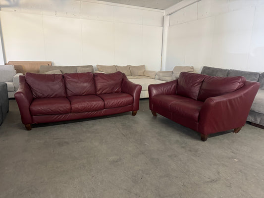 Red Leather Sofa & Loveseat Set