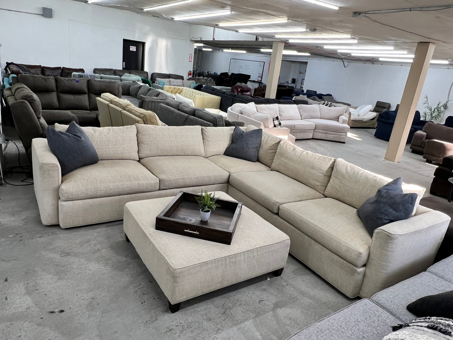 Gorgeous Large Beige Thomasville Sectional Couch and Ottoman