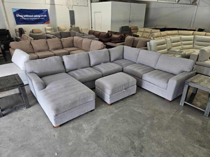 Gray U Shape Sectional Sofa with Storage Ottoman