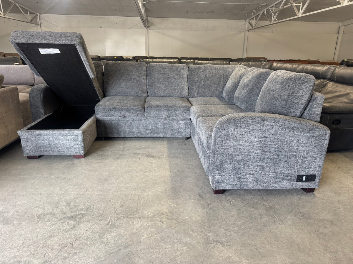 Gray U-Shape Sleeper Sectional with Storage Chaise