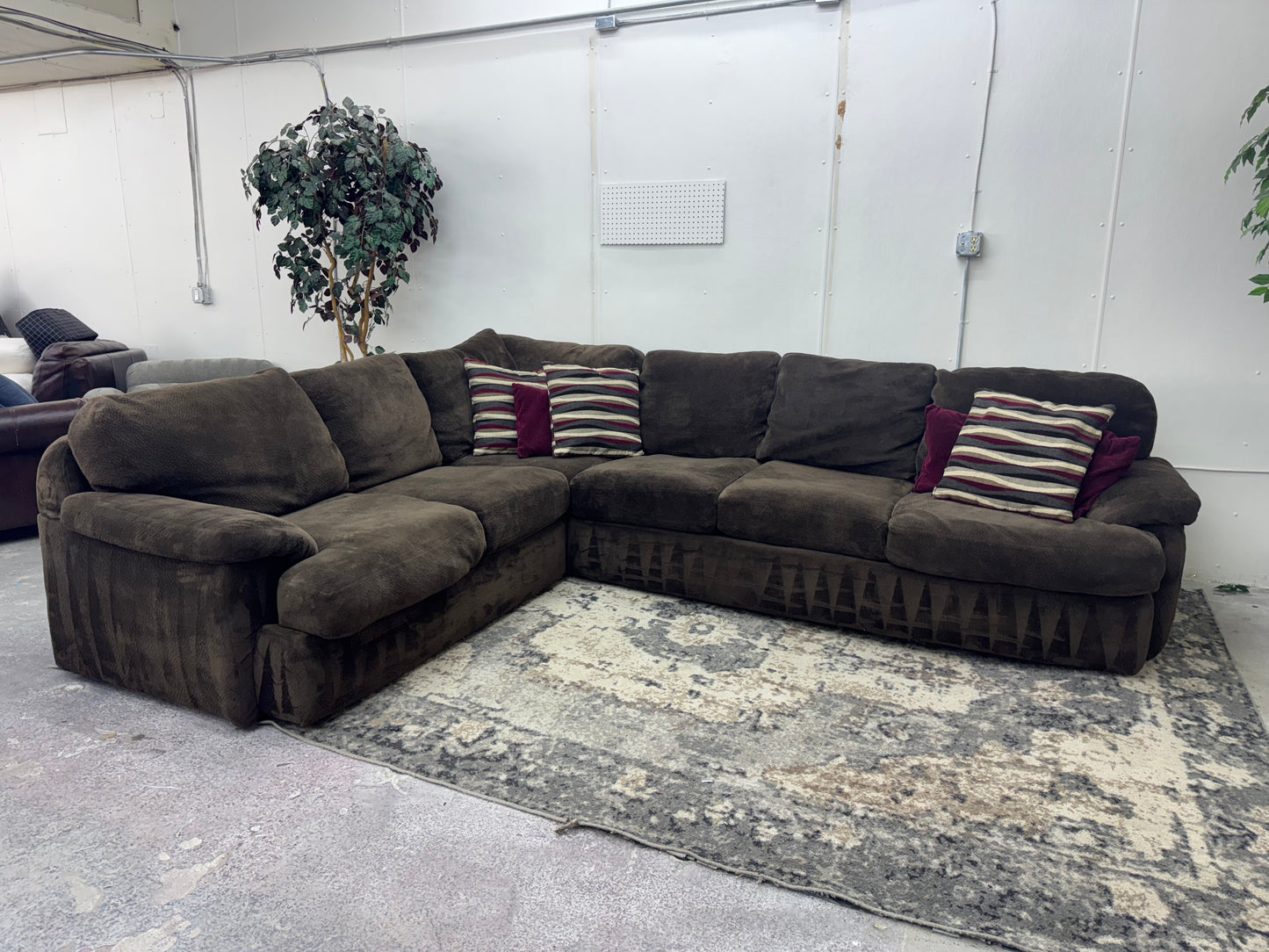 Plush Brown Down-Filled L Shape Sectional Couch