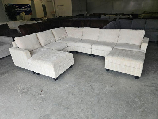 Cream Corduroy Modular Sectional with Dual Storage Ottomans