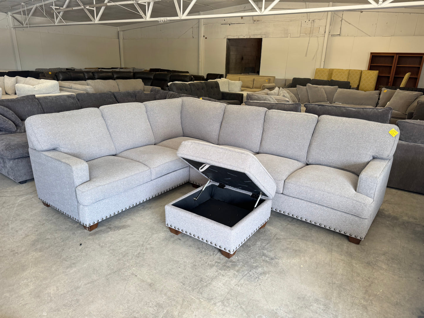 Gray L Shape Sectional with Storage Ottoman