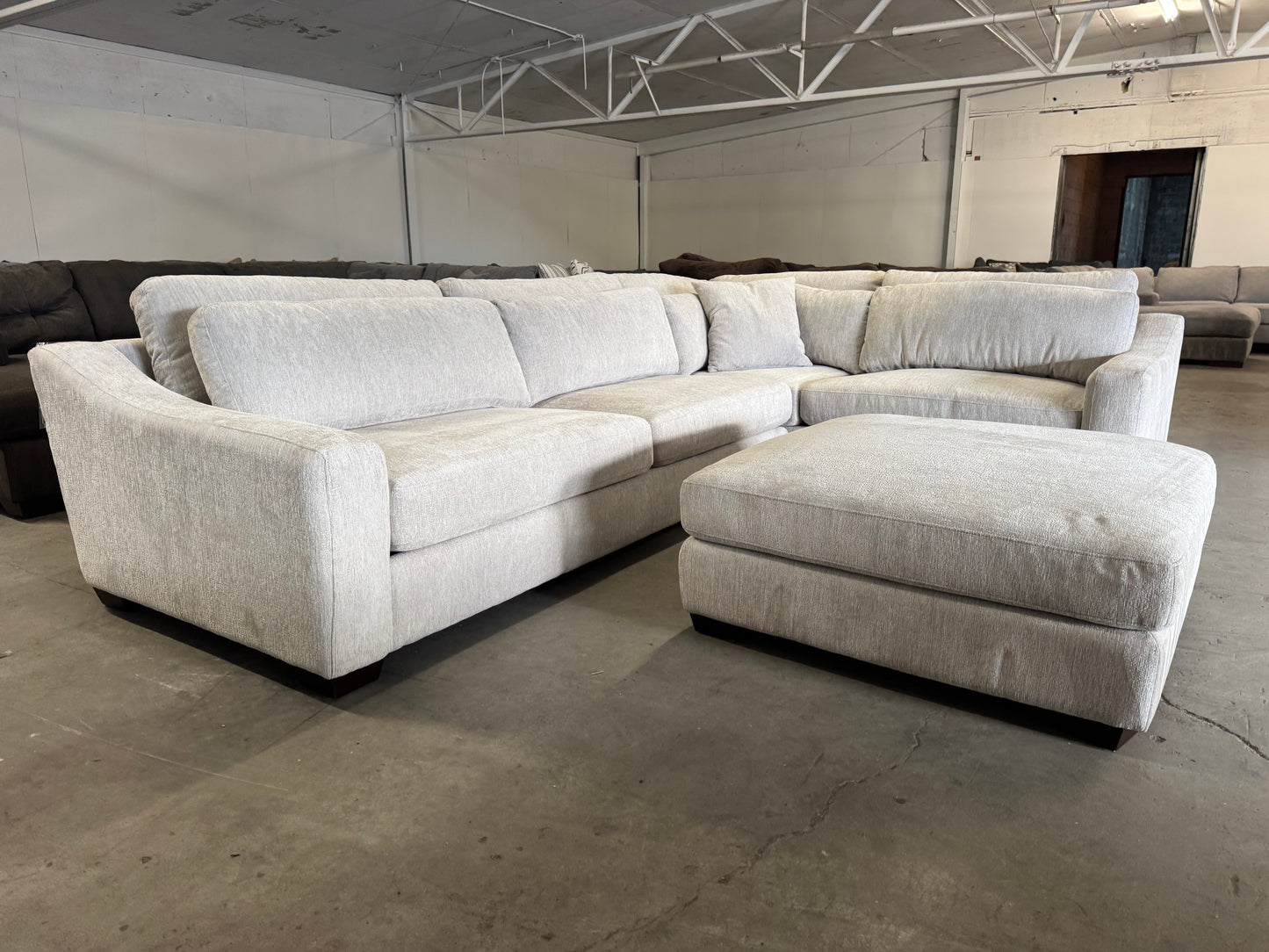 Brand New Beige L Shape Sectional with Ottoman