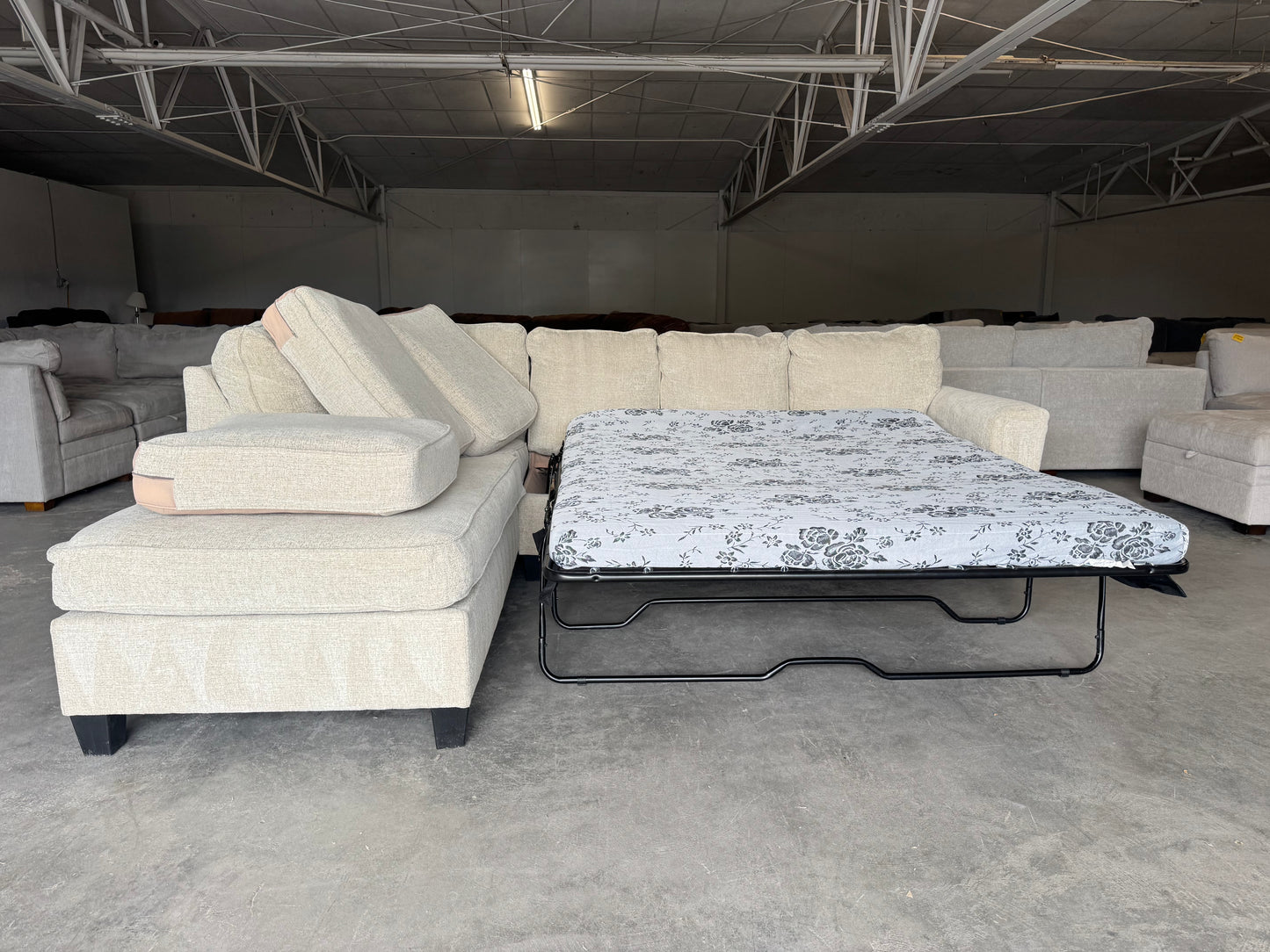 Beige Sleeper Sectional with Pull-Out Bed
