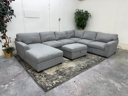 Gray U Shape Sectional Sofa with Storage Ottoman