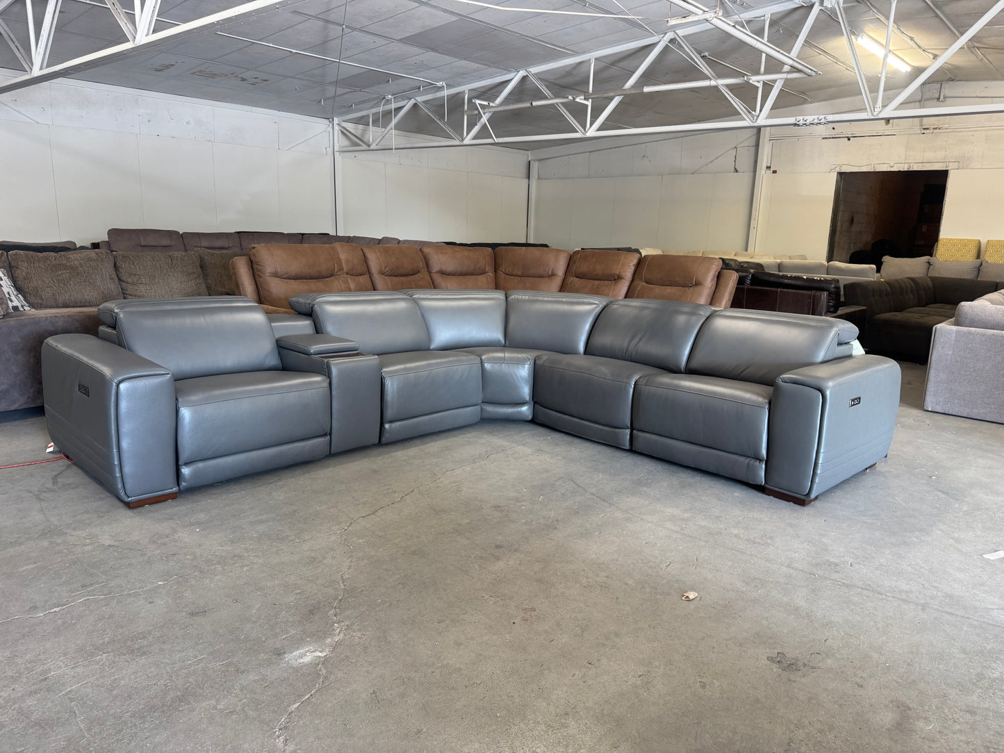 Brand New Aiden & Ivy Karson Gray Leather Power Reclining Sectional