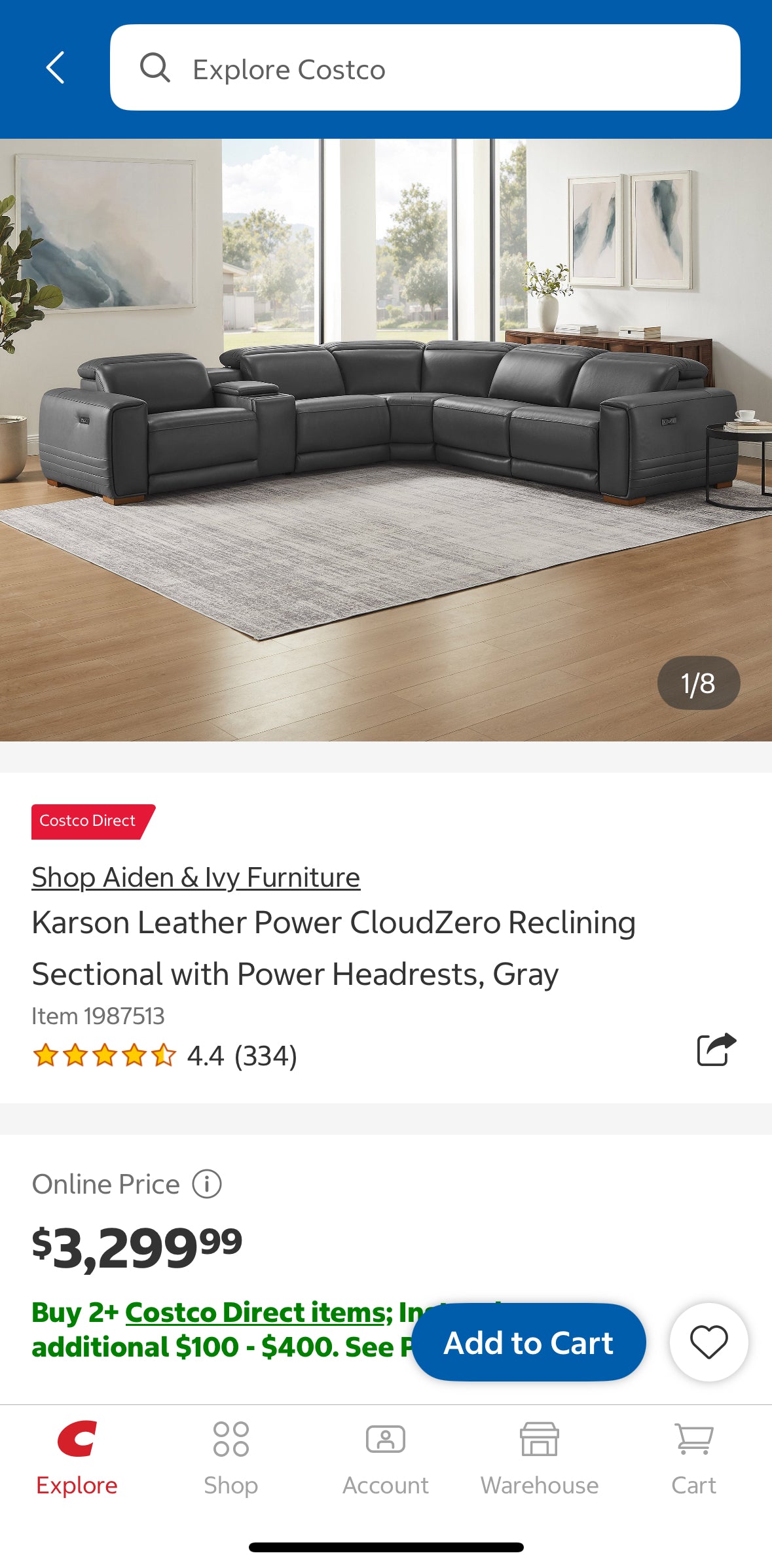 Brand New Aiden & Ivy Karson Gray Leather Power Reclining Sectional