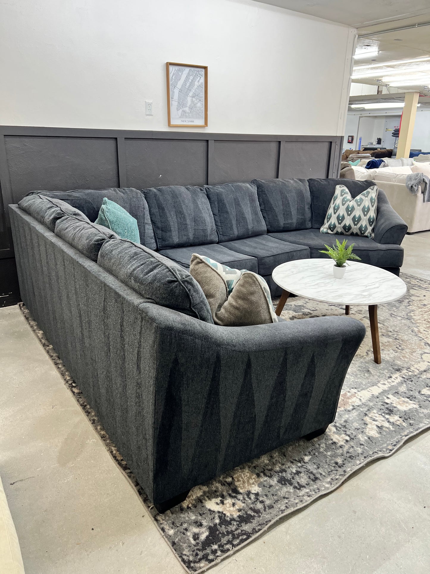 Large Charcoal Gray Sectional Couch with Cuddler