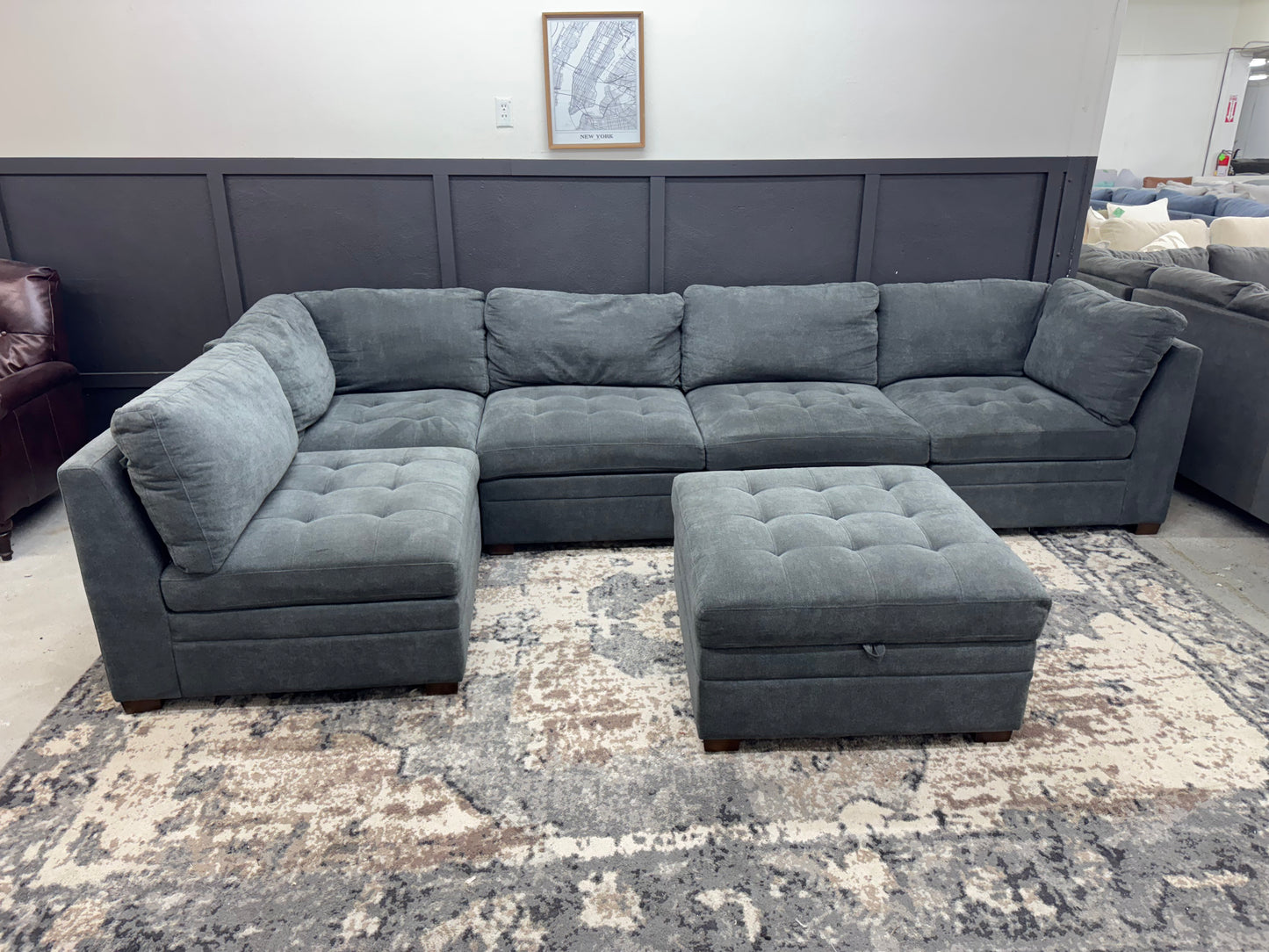 Charcoal Gray Modular Tisdale Sectional Couch with Storage Ottoman