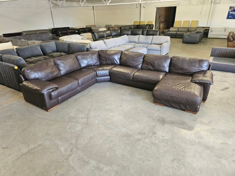 Cindy Crawford Home Brown Leather U-Shaped Sectional with Chaise