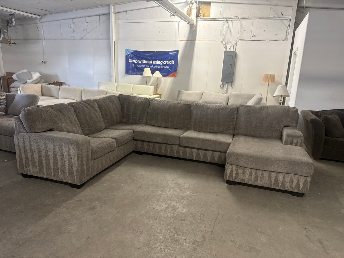 Taupe Fabric U-Shaped Sofa with Chaise Lounge