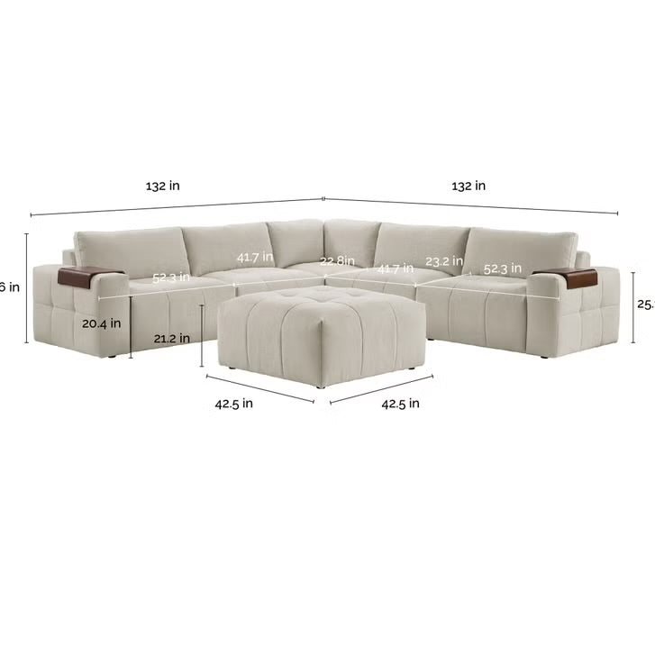 Gorgeous Beige 6-Piece Modular Sectional with Ottoman
