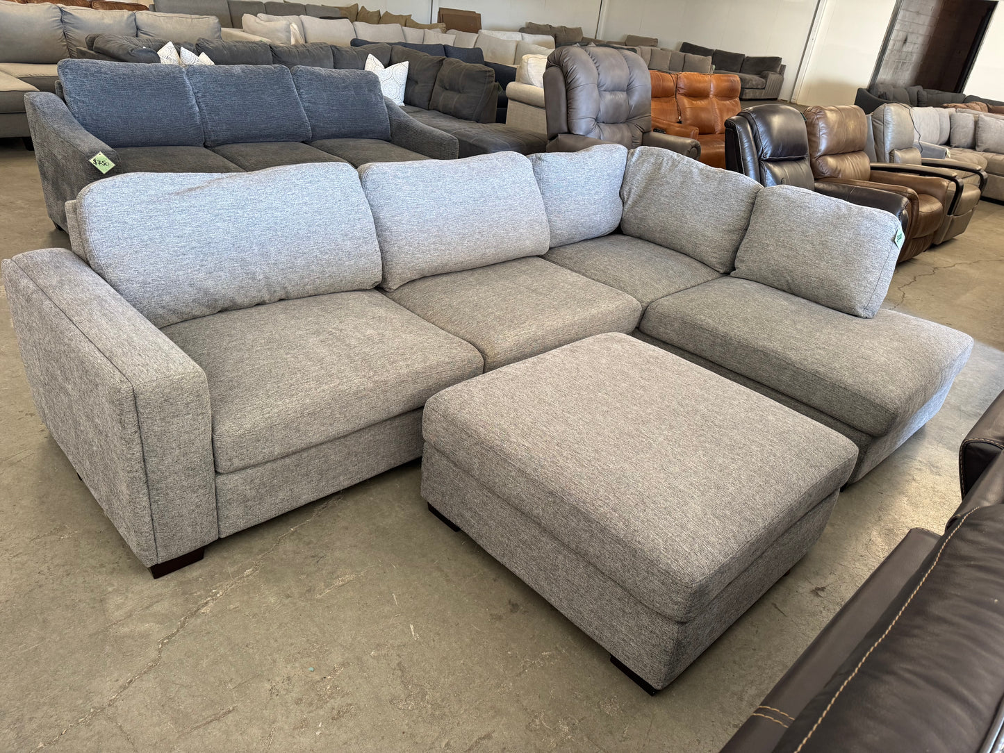 Gray Fabric Sectional Couch with Ottoman