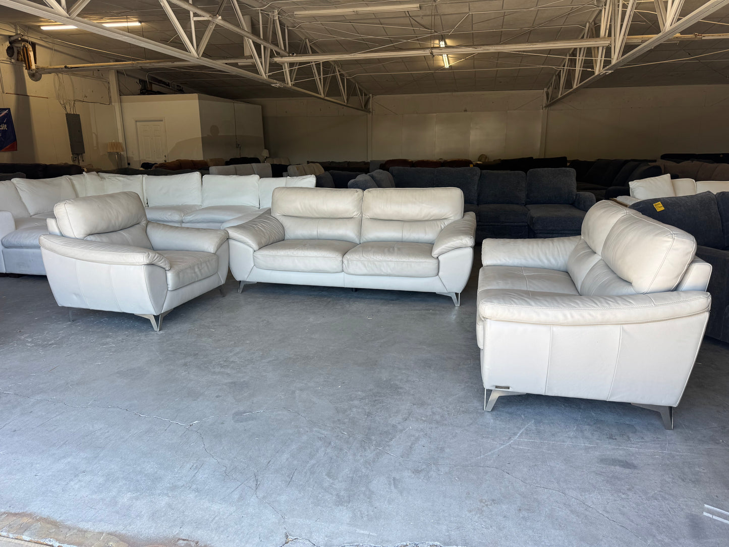White Abbyson Leather Sofa, Loveseat & Chair Set