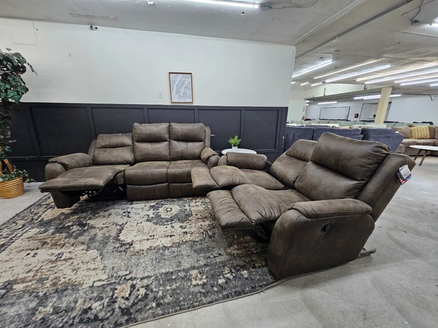 Like-new Brown Microfiber Couch and Loveseat Reclining Set (still has tags - made in USA)