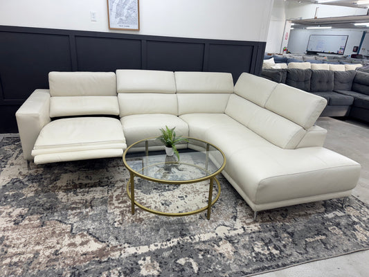 Ivory White Leather Reclining Sectional