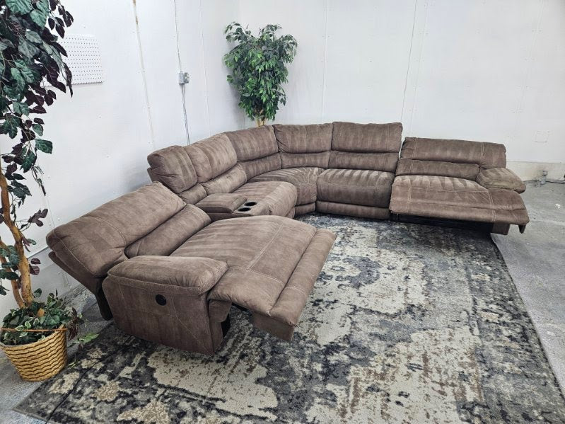 Light Brown 6-Piece Modular Microfiber Sofa w/ Dual Recliners