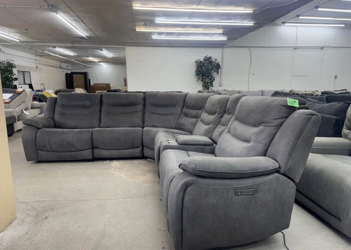 Zero Gravity Modular 6 Piece Gray Sectional with 3 Electric Recliners