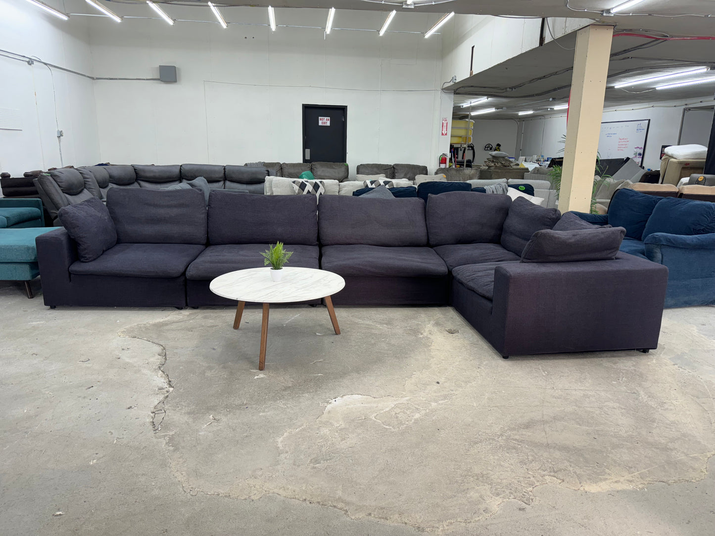 Gigantic Navy Blue Modular 5 Piece Cloud Sectional Couch