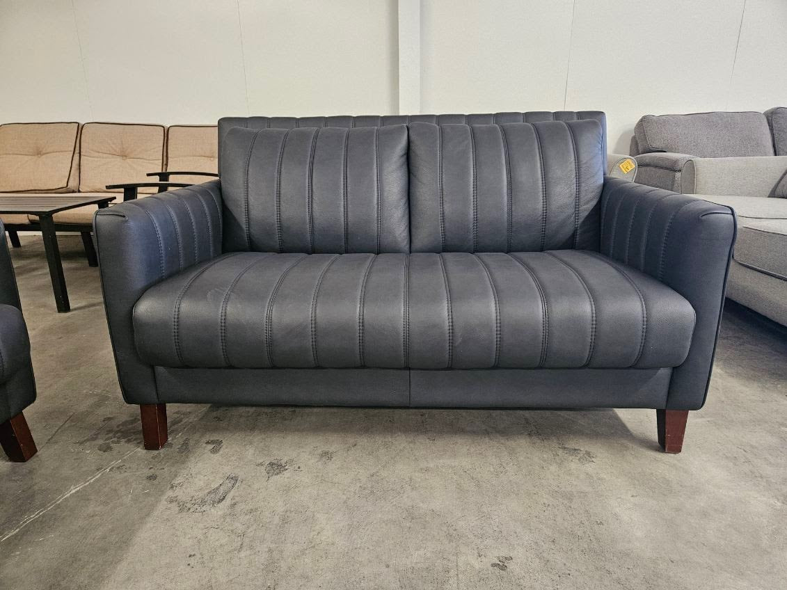 Blue Leather Sofa, Loveseat & Armchair Set