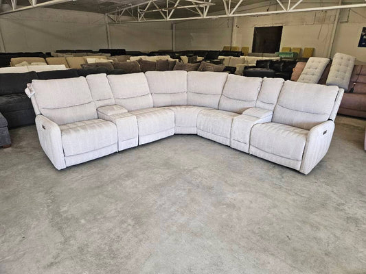 Light Gray Modular Fabric Power Reclining Sectional w/ Power Lumbar & Headrests