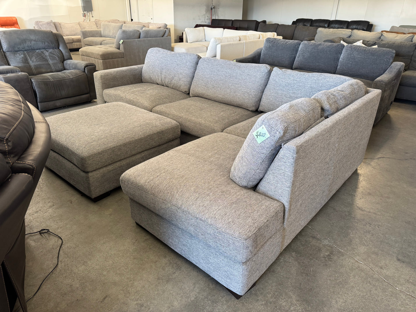 Gray Fabric Sectional Couch with Ottoman