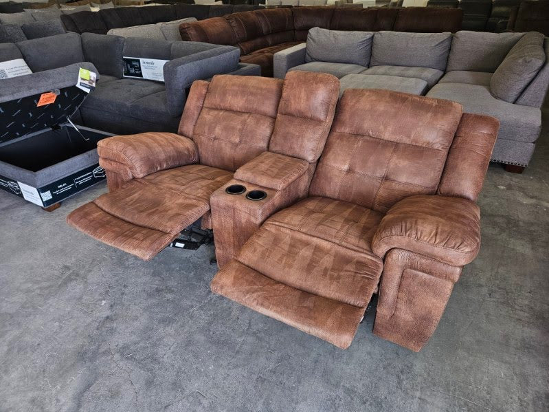 Reclining Loveseat - Brown Microfiber Dual Rocking Recliner