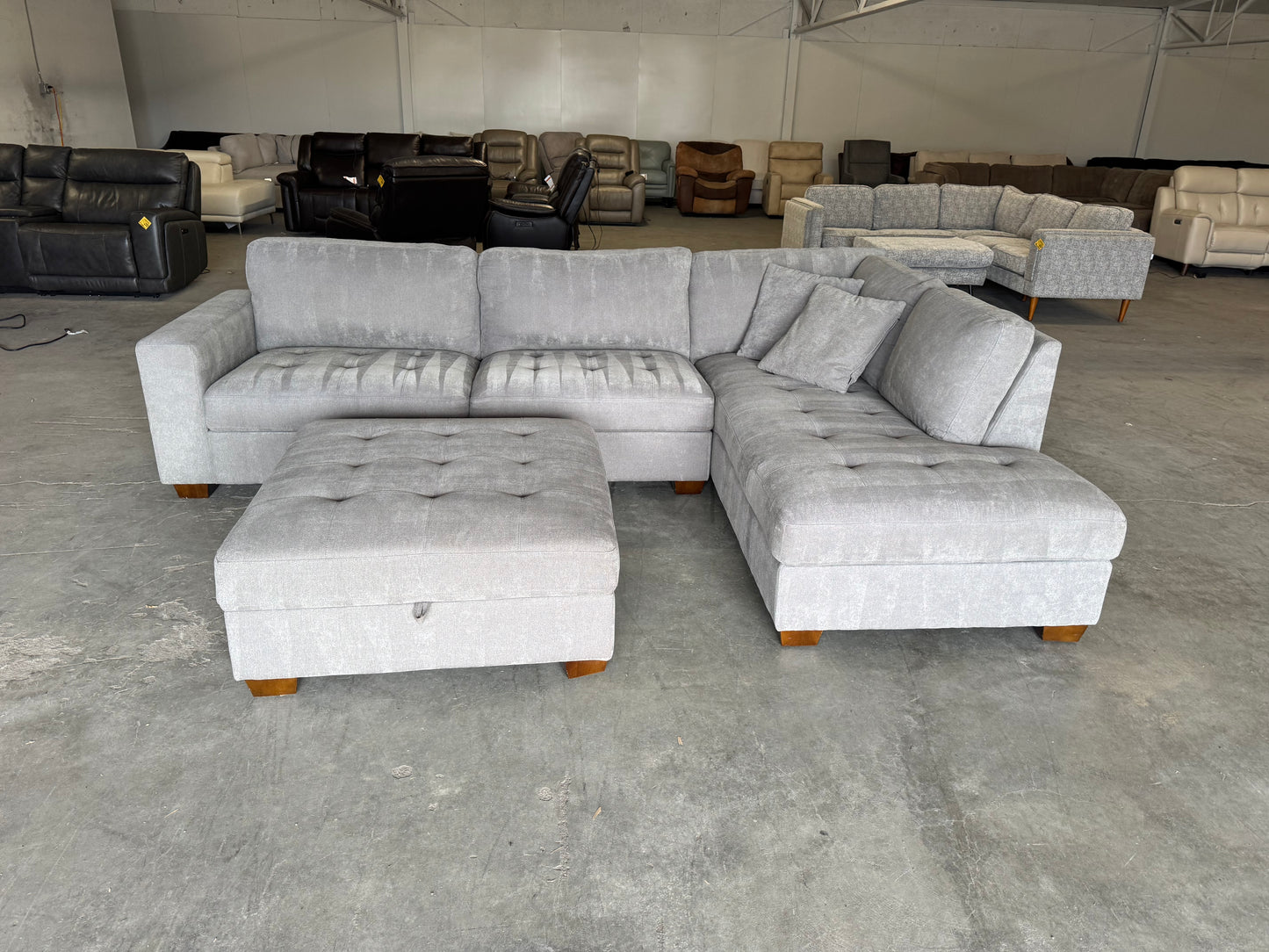 Gray L Shape Sectional with Storage Ottoman