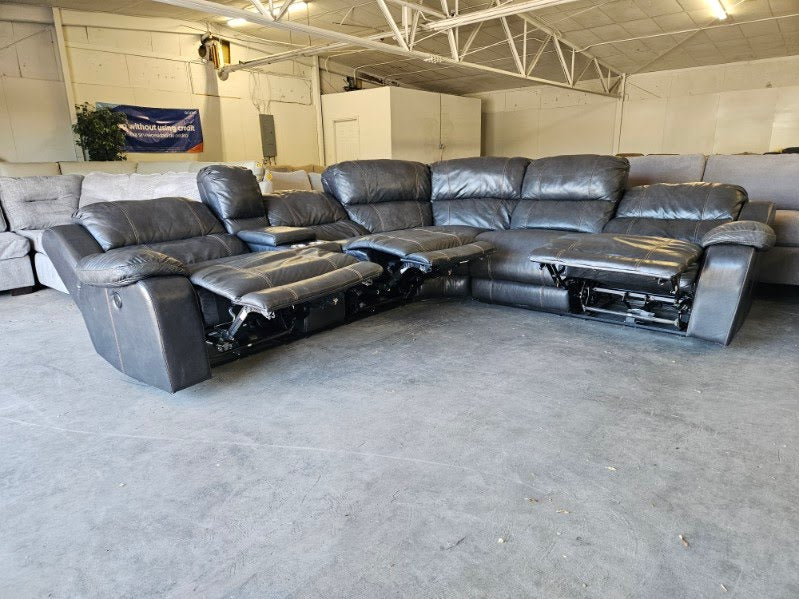 Charcoal Gray Leather Power Reclining Sectional