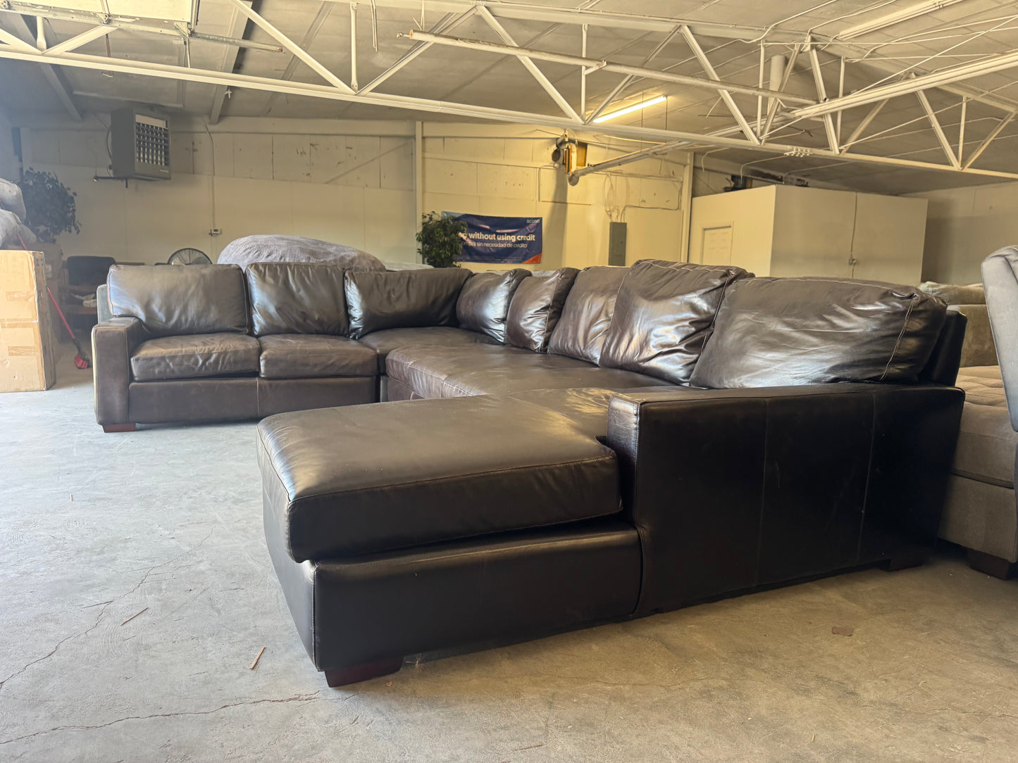Huge Deep-Seated Brown Leather U-Shape Sectional
