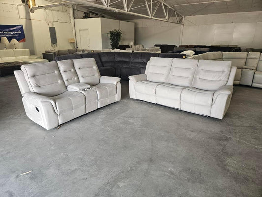 Gray Reclining Living Room Set – Power Sofa + Manual Loveseat